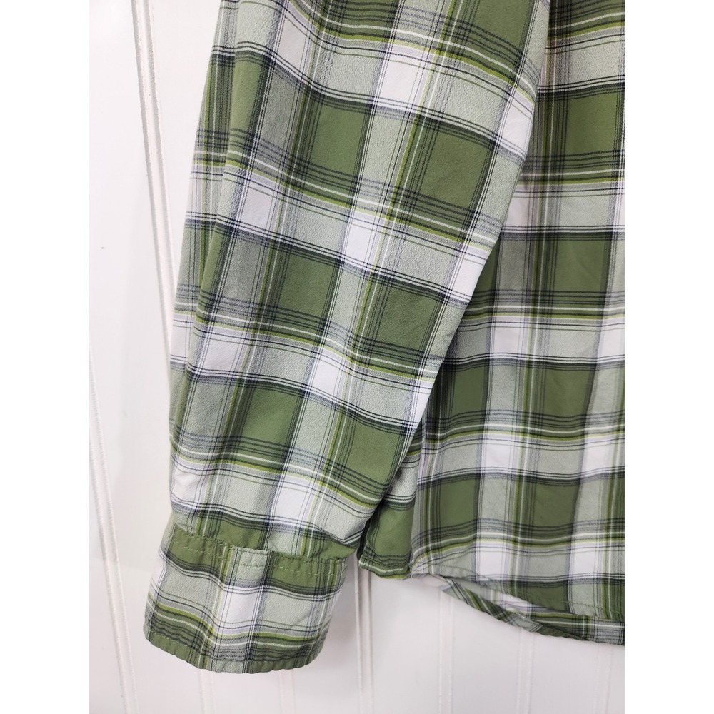 Eddie Bauer Mens Green Plaid Nylon Hiking Shirt Roll Tab Long Sleeve Vent Size M - Picture 5 of 11